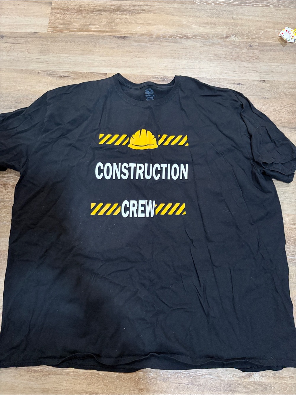 Fruit of the Loom Black "Construction Crew" Graphic Tee with Yellow Accents